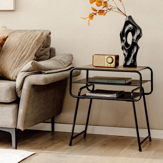 Modern 3-Tier Side Table with Storage Shelves Coffee 1 Modern 3-Tier Side Table with Storage Shelves Coffee