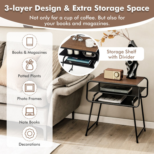 Modern 3-Tier Side Table with Storage Shelves Coffee 6 Modern 3-Tier Side Table with Storage Shelves Coffee - Image 6
