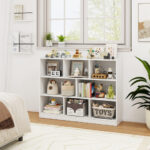 8-Cube White Bookcase with Modern Open Shelves Storage