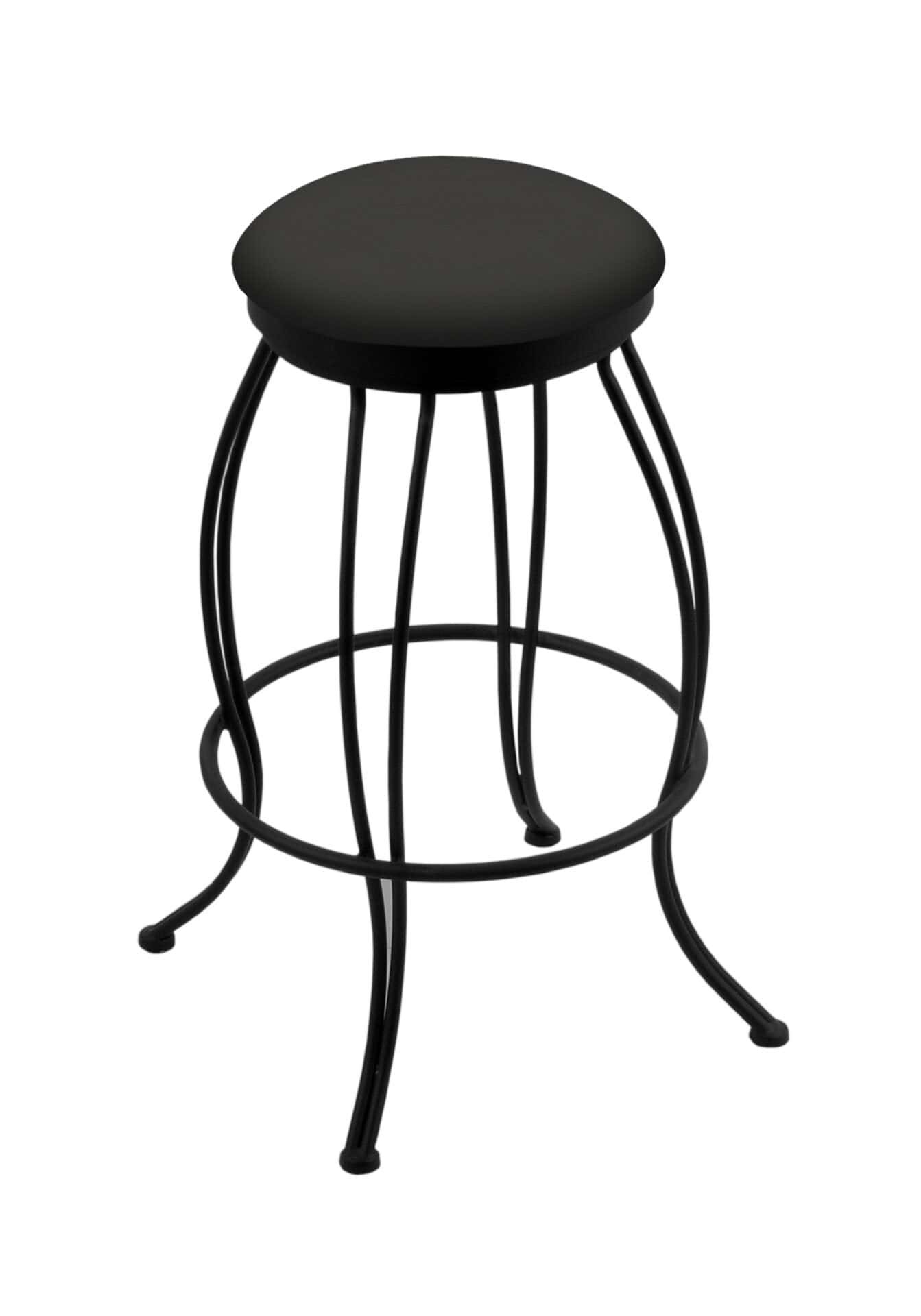 30-Inch Backless Bar Stool with Steel Frame, Black Wrinkle Finish, Canter Iron Seat, and Curved Wire Base 1 30-Inch Backless Bar Stool with Steel Frame, Black Wrinkle Finish, Canter Iron Seat, and Curved Wire Base