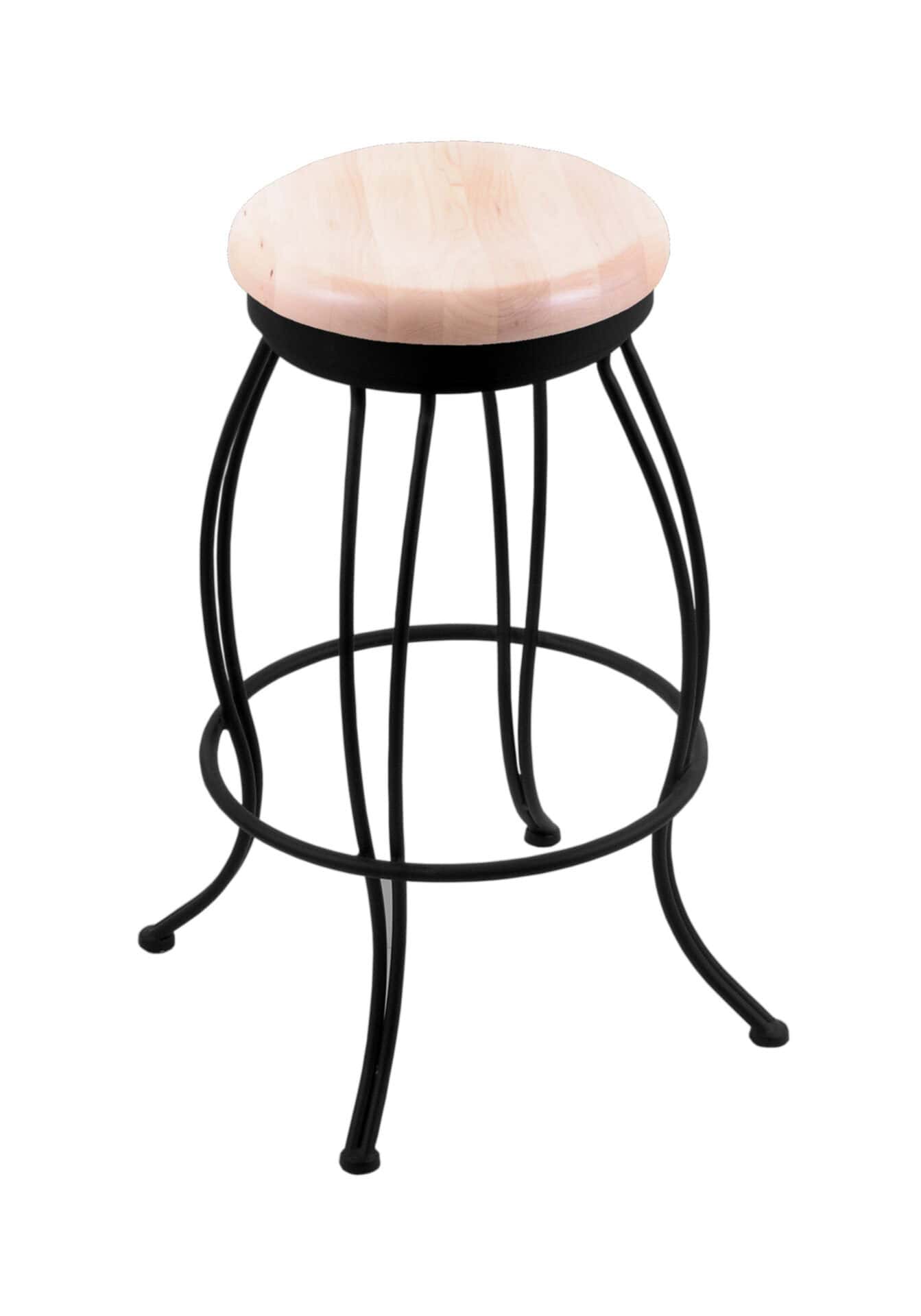 30-Inch Backless Bar Stool with Steel Frame, Black Wrinkle Finish, Natural Maple Seat, and Curved Wire Base 1 30-Inch Backless Bar Stool with Steel Frame, Black Wrinkle Finish, Natural Maple Seat, and Curved Wire Base