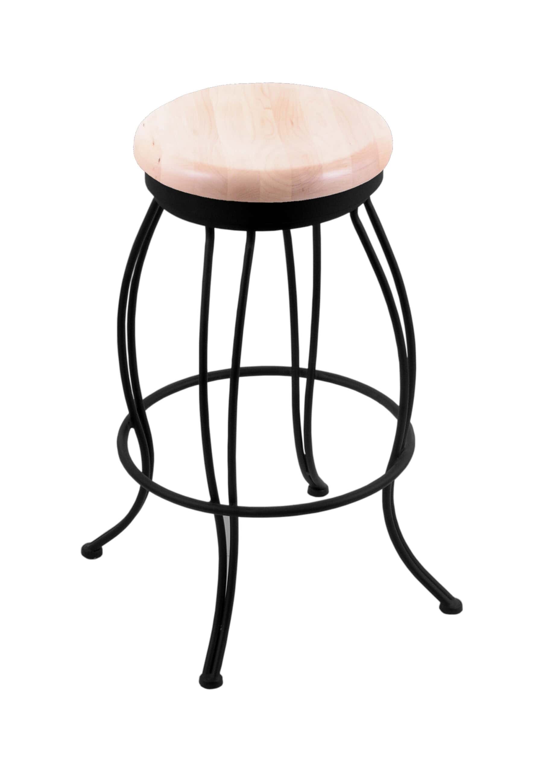 30-Inch Backless Bar Stool with Steel Frame, Black Wrinkle Finish, Natural Maple Seat, and Curved Wire Base 4 30-Inch Backless Bar Stool with Steel Frame, Black Wrinkle Finish, Natural Maple Seat, and Curved Wire Base