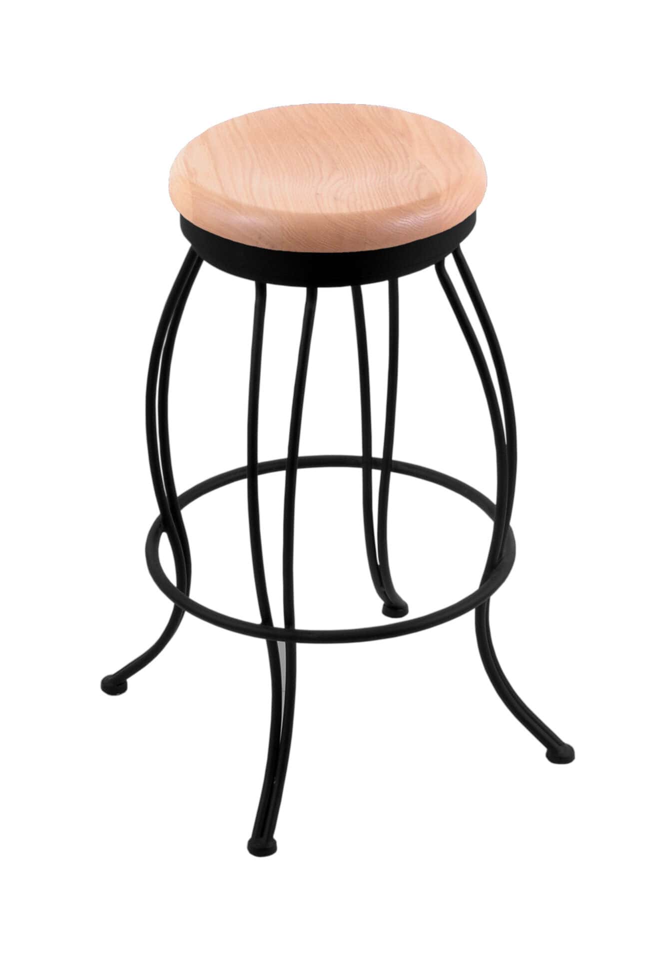 30-Inch Backless Bar Stool with Steel Frame, Black Wrinkle Finish, Natural Oak Seat, and Curved Wire Base 1 30-Inch Backless Bar Stool with Steel Frame, Black Wrinkle Finish, Natural Oak Seat, and Curved Wire Base