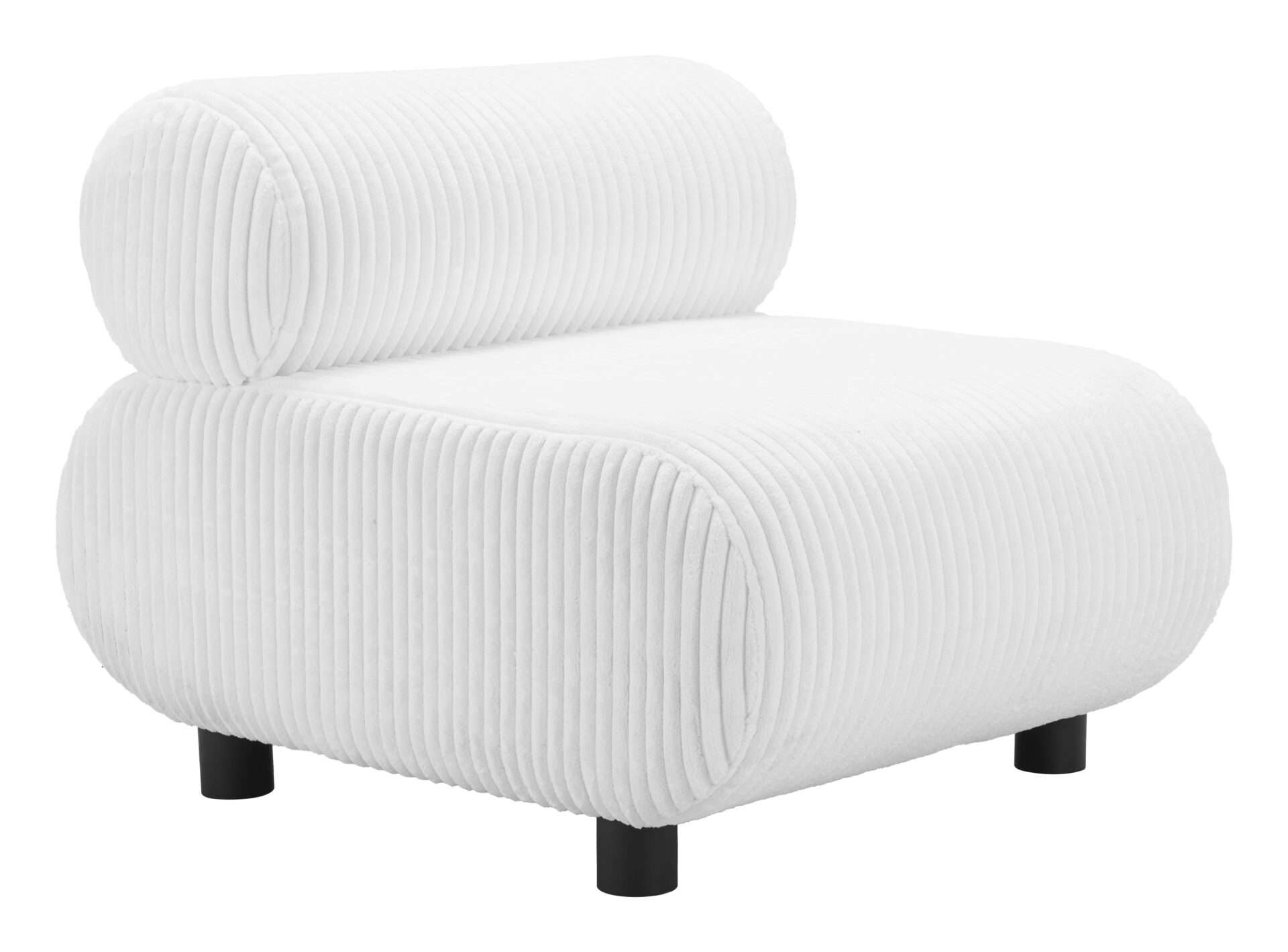 White Accent Chair with Channeled Fabric and Wood Legs 1 White Accent Chair with Channeled Fabric and Wood Legs