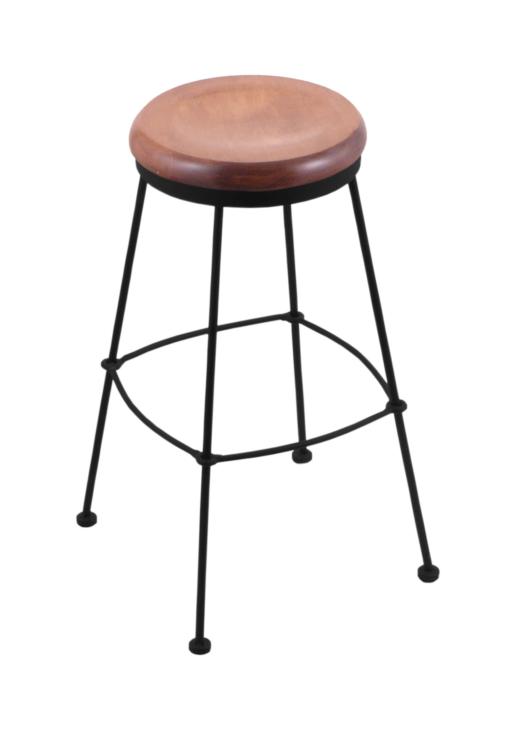 30-Inch Backless Bar Stool with Steel Frame, Black Wrinkle Finish, Medium Maple Seat, and Tapered Wire-Leg Base 4 30-Inch Backless Bar Stool with Steel Frame, Black Wrinkle Finish, Medium Maple Seat, and Tapered Wire-Leg Base