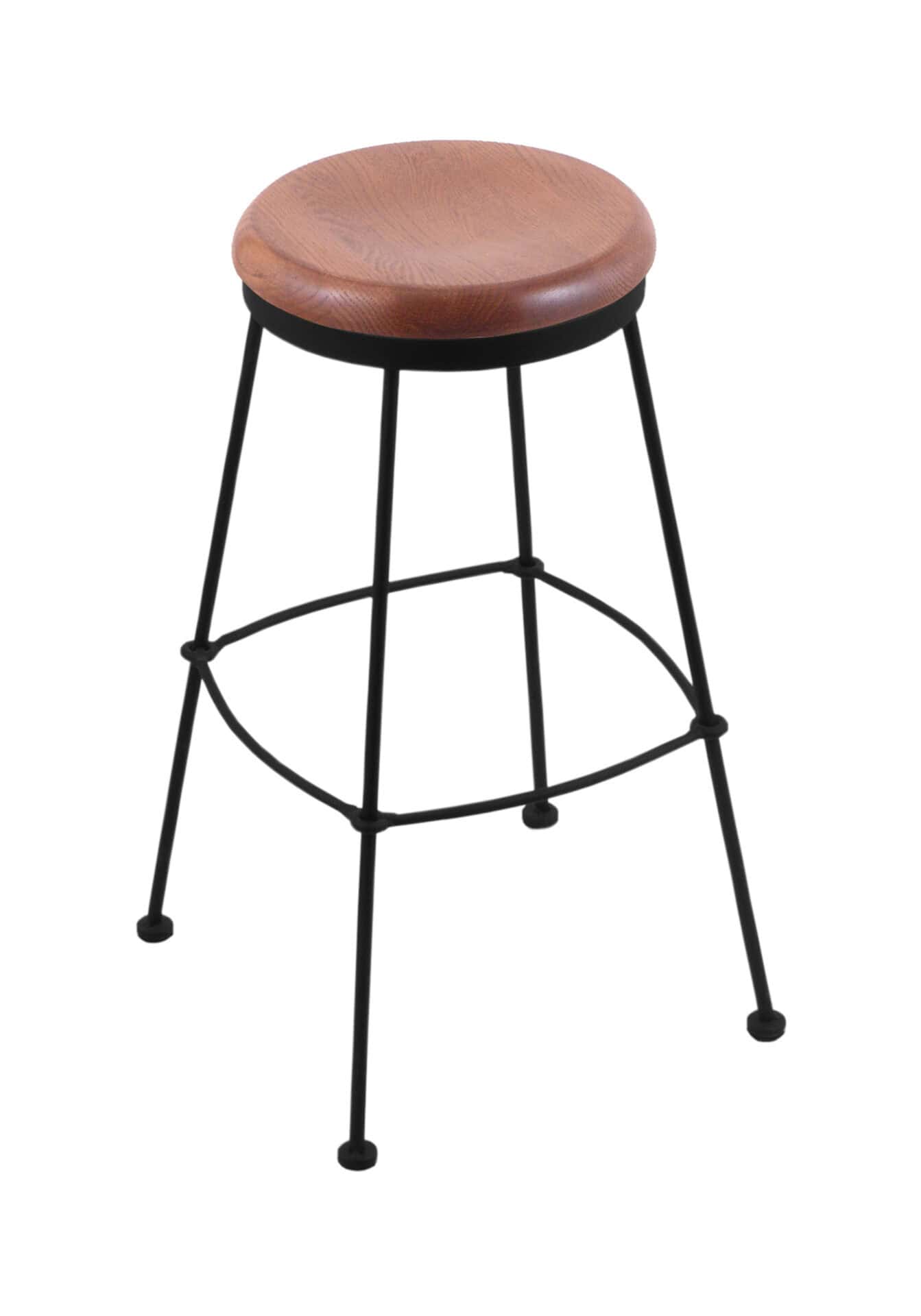 30-Inch Backless Bar Stool with Steel Frame, Black Wrinkle Finish, Medium Oak Seat, and Tapered Wire-Leg Base 1 30-Inch Backless Bar Stool with Steel Frame, Black Wrinkle Finish, Medium Oak Seat, and Tapered Wire-Leg Base