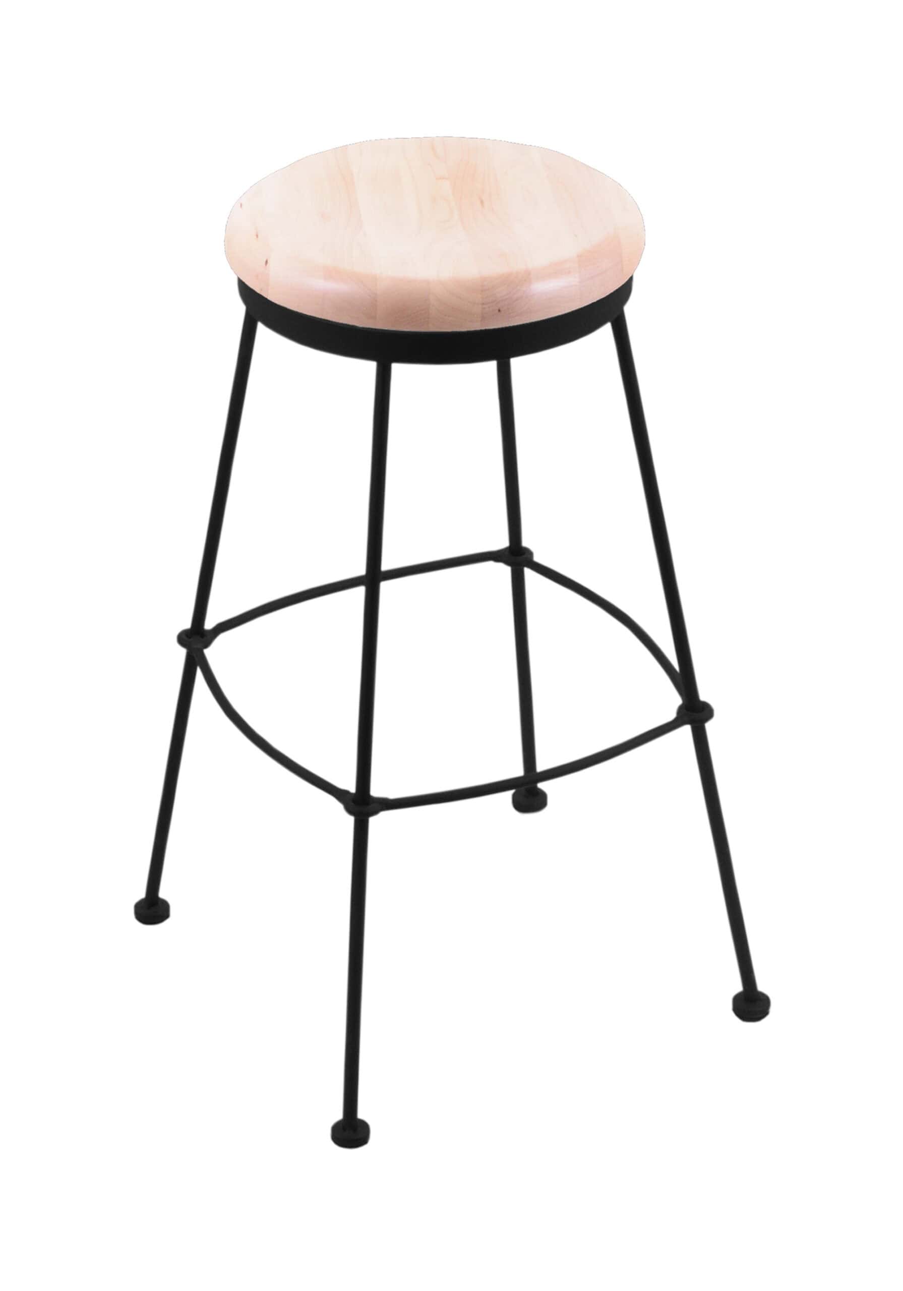 30-Inch Backless Bar Stool with Steel Frame, Black Wrinkle Finish, Natural Maple Seat, and Tapered Wire-Leg Base 4 30-Inch Backless Bar Stool with Steel Frame, Black Wrinkle Finish, Natural Maple Seat, and Tapered Wire-Leg Base
