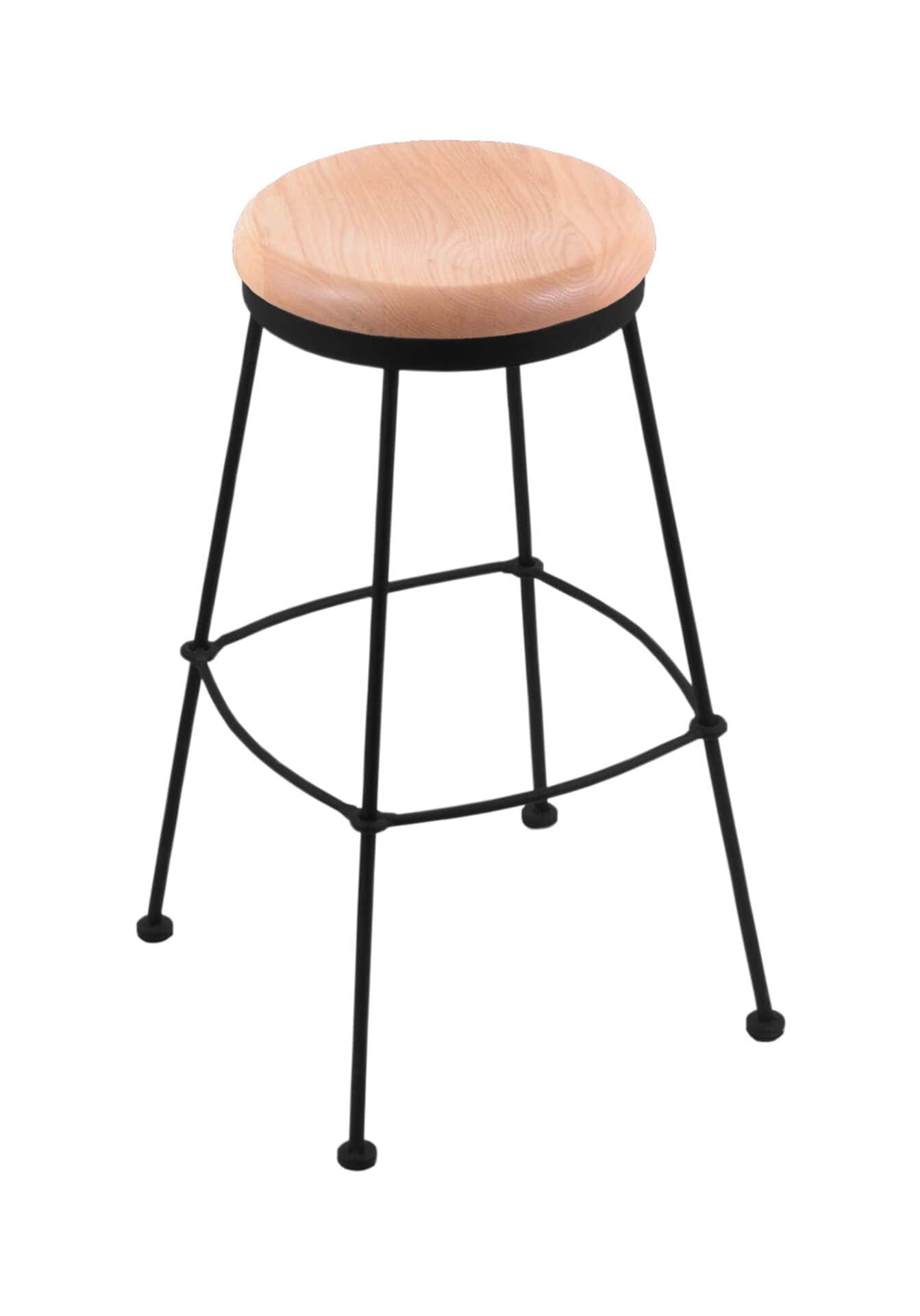 30-Inch Backless Bar Stool with Steel Frame, Black Wrinkle Finish, Natural Oak Seat, and Tapered Wire-Leg Base 1 30-Inch Backless Bar Stool with Steel Frame, Black Wrinkle Finish, Natural Oak Seat, and Tapered Wire-Leg Base