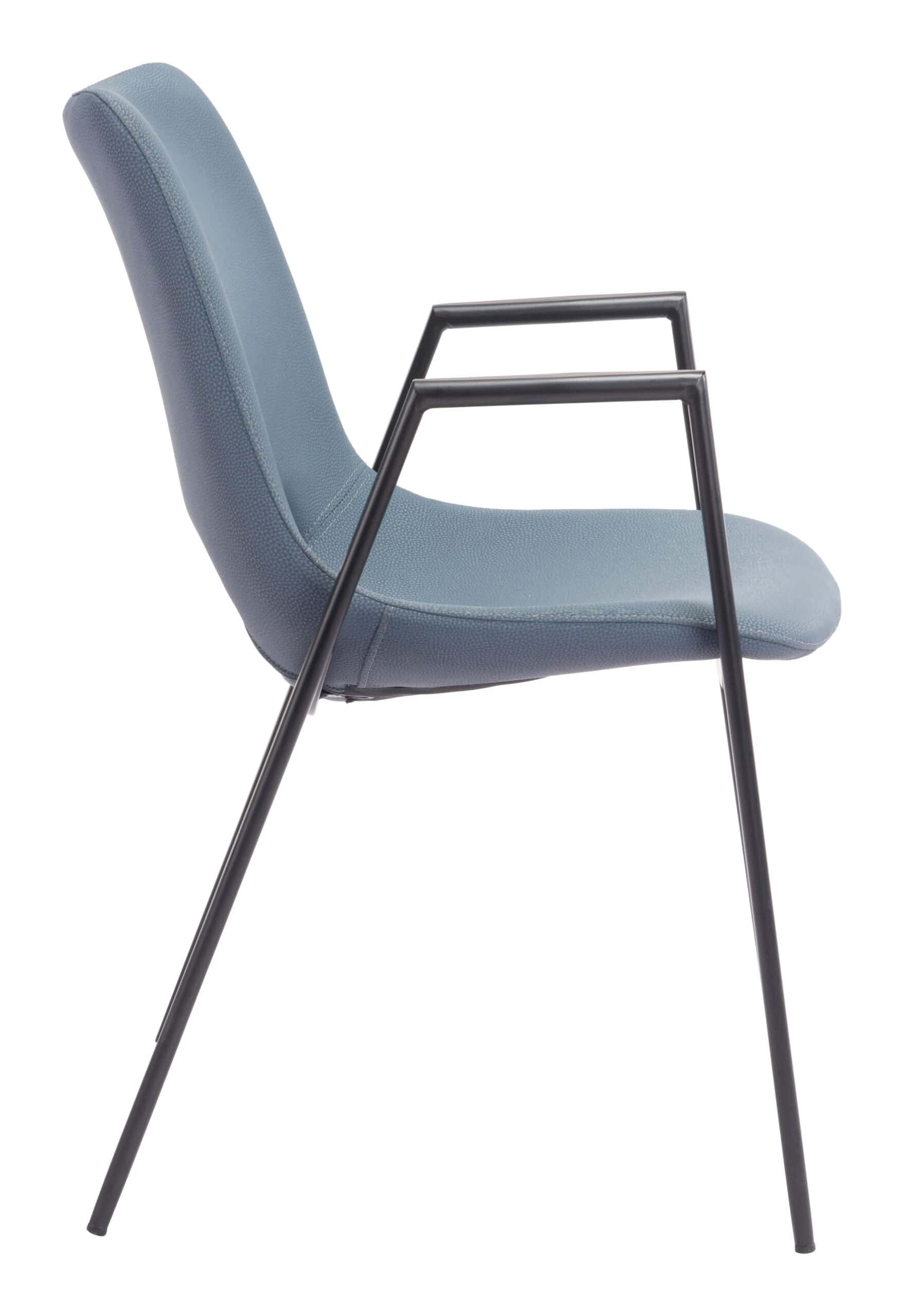 Mid-Century Modern Faux Leather Dining Chair with Armrests, Gray (Set of 2)