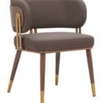 Walnut Brown Dining Chair with Faux Wood Steel Legs and Armrests