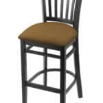 Hampton 25-Inch Wood Counter Stool with Black Finish, Canter Saddle 2.5-Inch Cushion Seat Seat, and Jailhouse Back