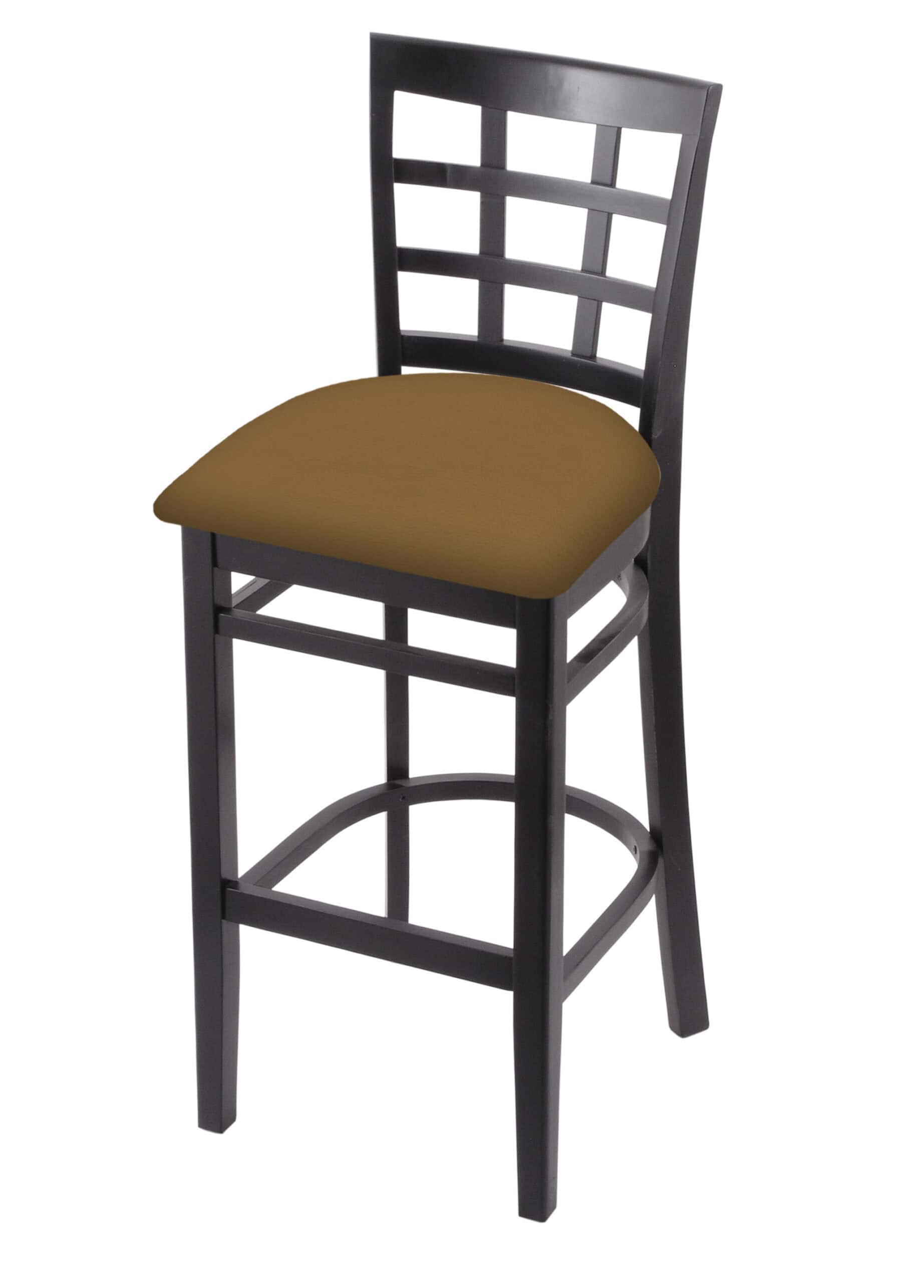 Hampton 30-Inch Wood Bar Stool with Black Finish, Canter Saddle Wood Seat, and Grid Back 4 Hampton 30-Inch Wood Bar Stool with Black Finish, Canter Saddle Wood Seat, and Grid Back