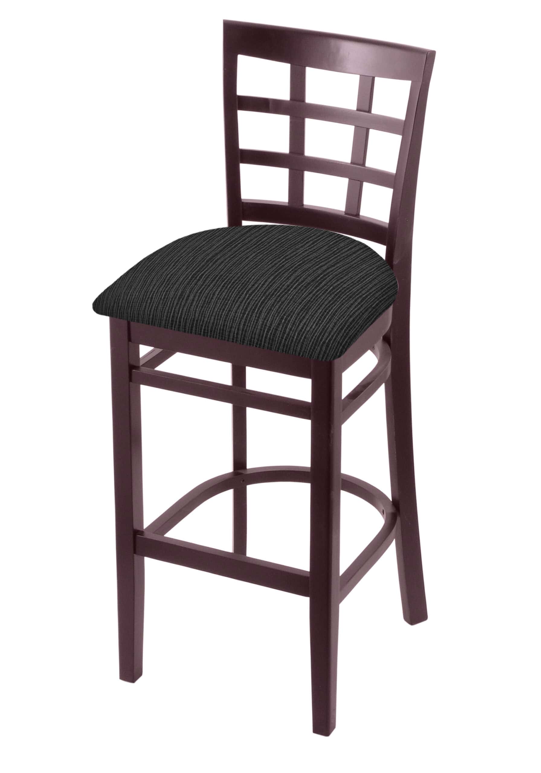 Hampton 30-Inch Wood Bar Stool with Dark Cherry Finish, Graph Coal Wood Seat, and Grid Back 4 Hampton 30-Inch Wood Bar Stool with Dark Cherry Finish, Graph Coal Wood Seat, and Grid Back