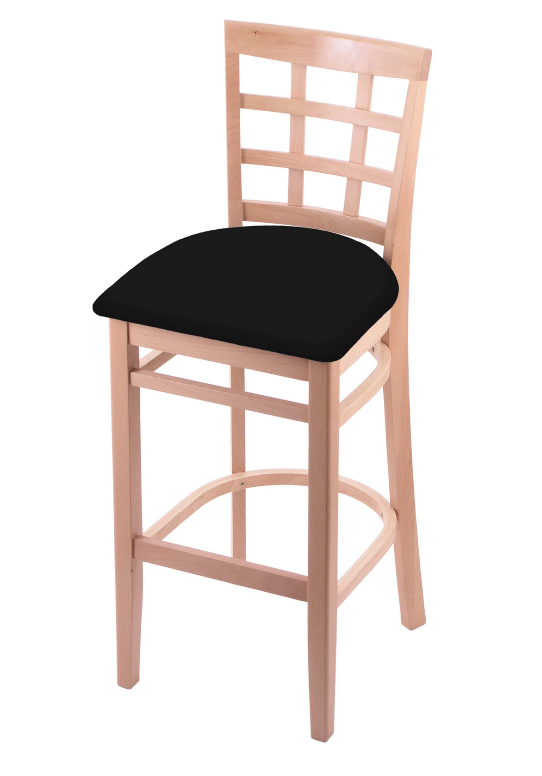 Hampton 30-Inch Wood Bar Stool with Natural Finish, Black Vinyl Wood Seat, and Grid Back 4 Hampton 30-Inch Wood Bar Stool with Natural Finish, Black Vinyl Wood Seat, and Grid Back