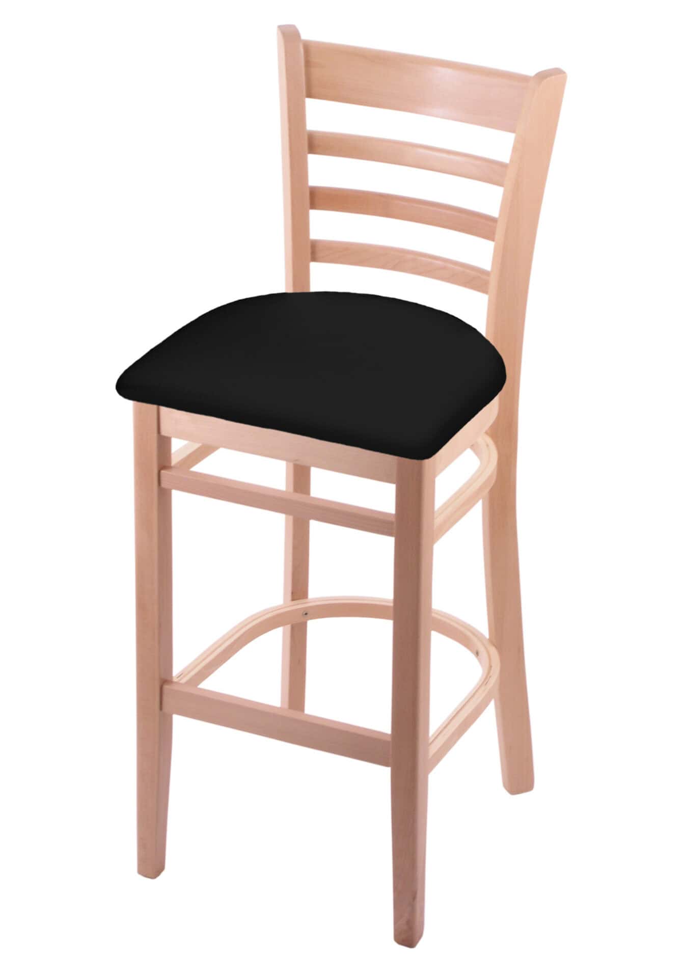 Hampton 30-Inch Wood Bar Stool with Natural Finish, Black Vinyl Wood Seat, and Ladder Back 1 Hampton 30-Inch Wood Bar Stool with Natural Finish, Black Vinyl Wood Seat, and Ladder Back