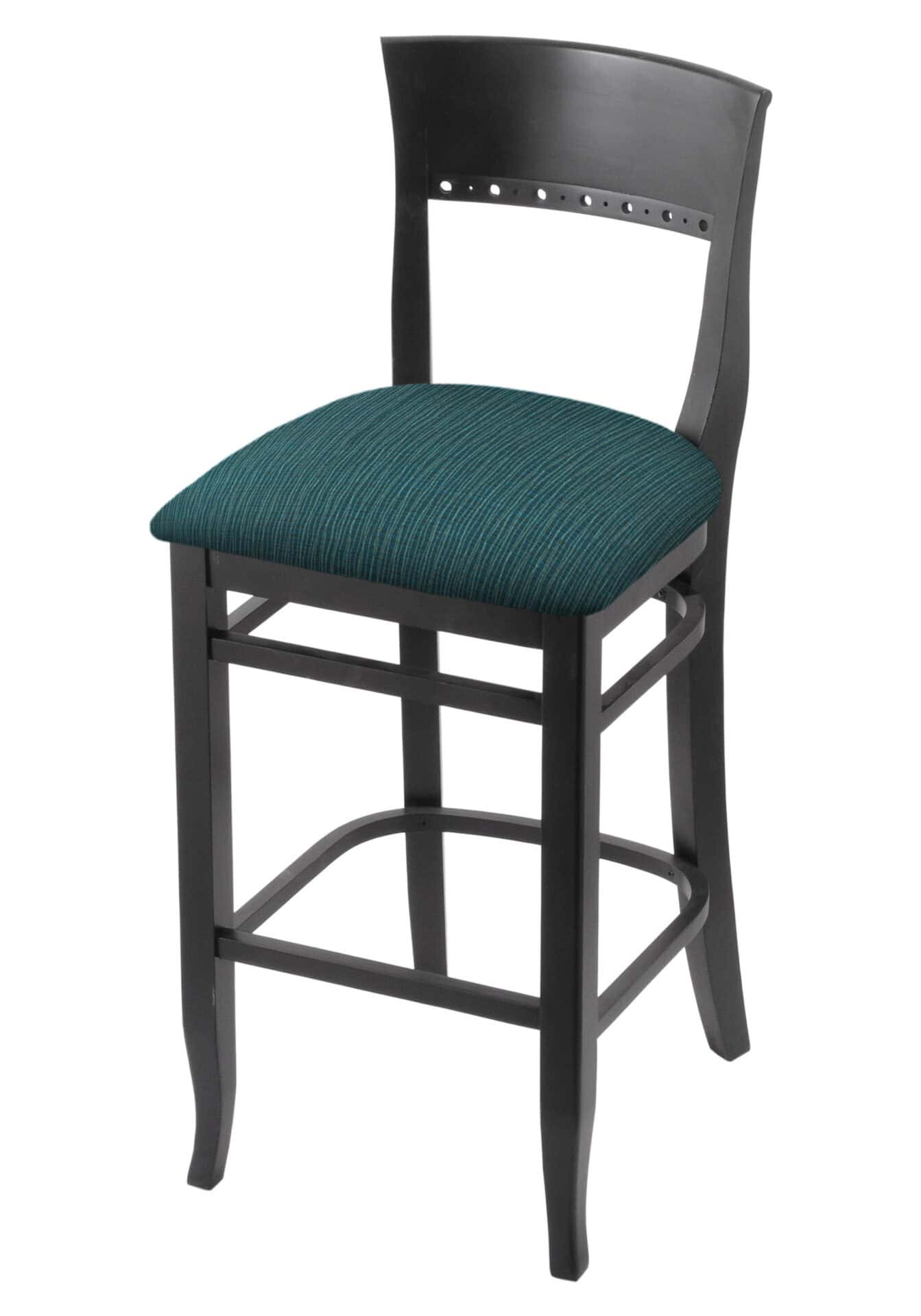 Hampton 30-Inch Wood Bar Stool with Black Finish, Graph Tidal Wood Seat, and Curved Decorative Back 1 Hampton 30-Inch Wood Bar Stool with Black Finish, Graph Tidal Wood Seat, and Curved Decorative Back