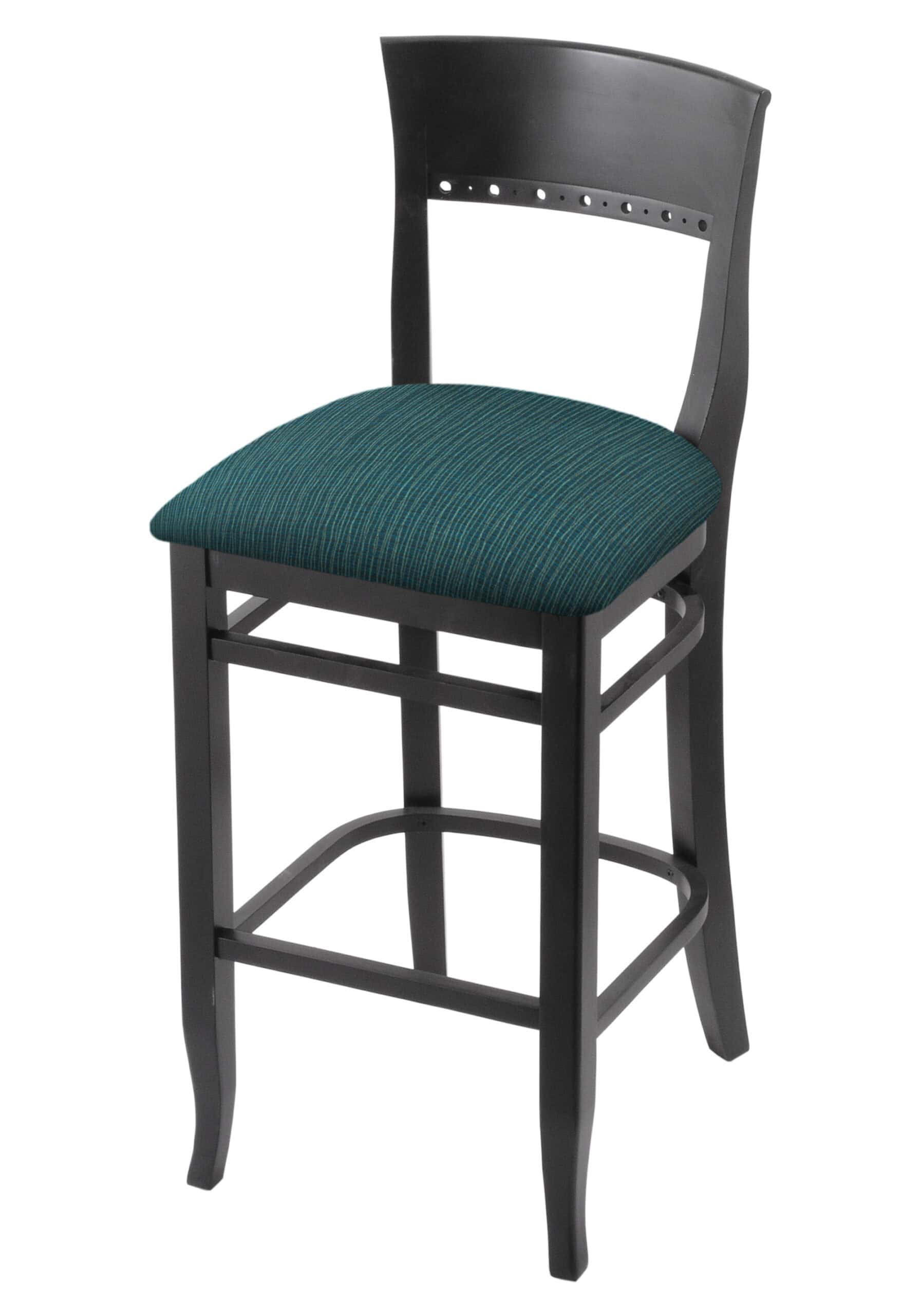 Hampton 30-Inch Wood Bar Stool with Black Finish, Graph Tidal Wood Seat, and Curved Decorative Back 3 Hampton 30-Inch Wood Bar Stool with Black Finish, Graph Tidal Wood Seat, and Curved Decorative Back