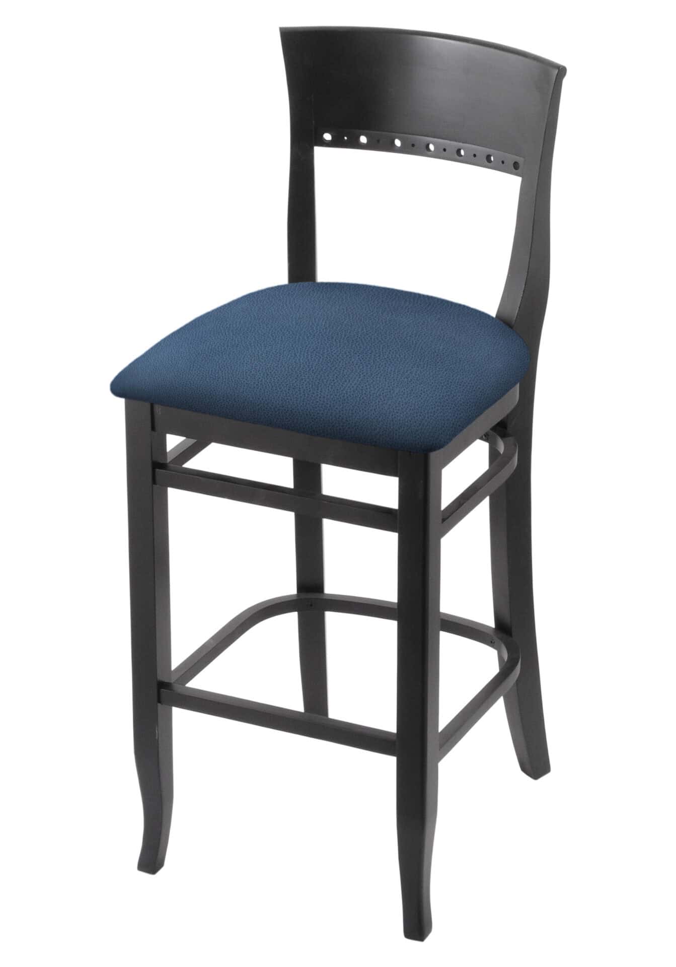 Hampton 30-Inch Wood Bar Stool with Black Finish, Rein Bay Wood Seat, and Curved Decorative Back 1 Hampton 30-Inch Wood Bar Stool with Black Finish, Rein Bay Wood Seat, and Curved Decorative Back