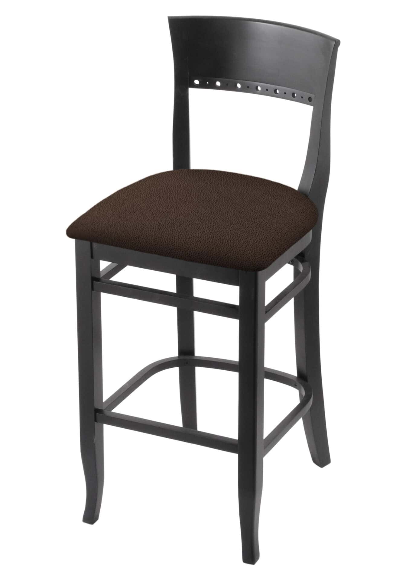 Hampton 30-Inch Wood Bar Stool with Black Finish, Rein Coffee Wood Seat, and Curved Decorative Back 1 Hampton 30-Inch Wood Bar Stool with Black Finish, Rein Coffee Wood Seat, and Curved Decorative Back