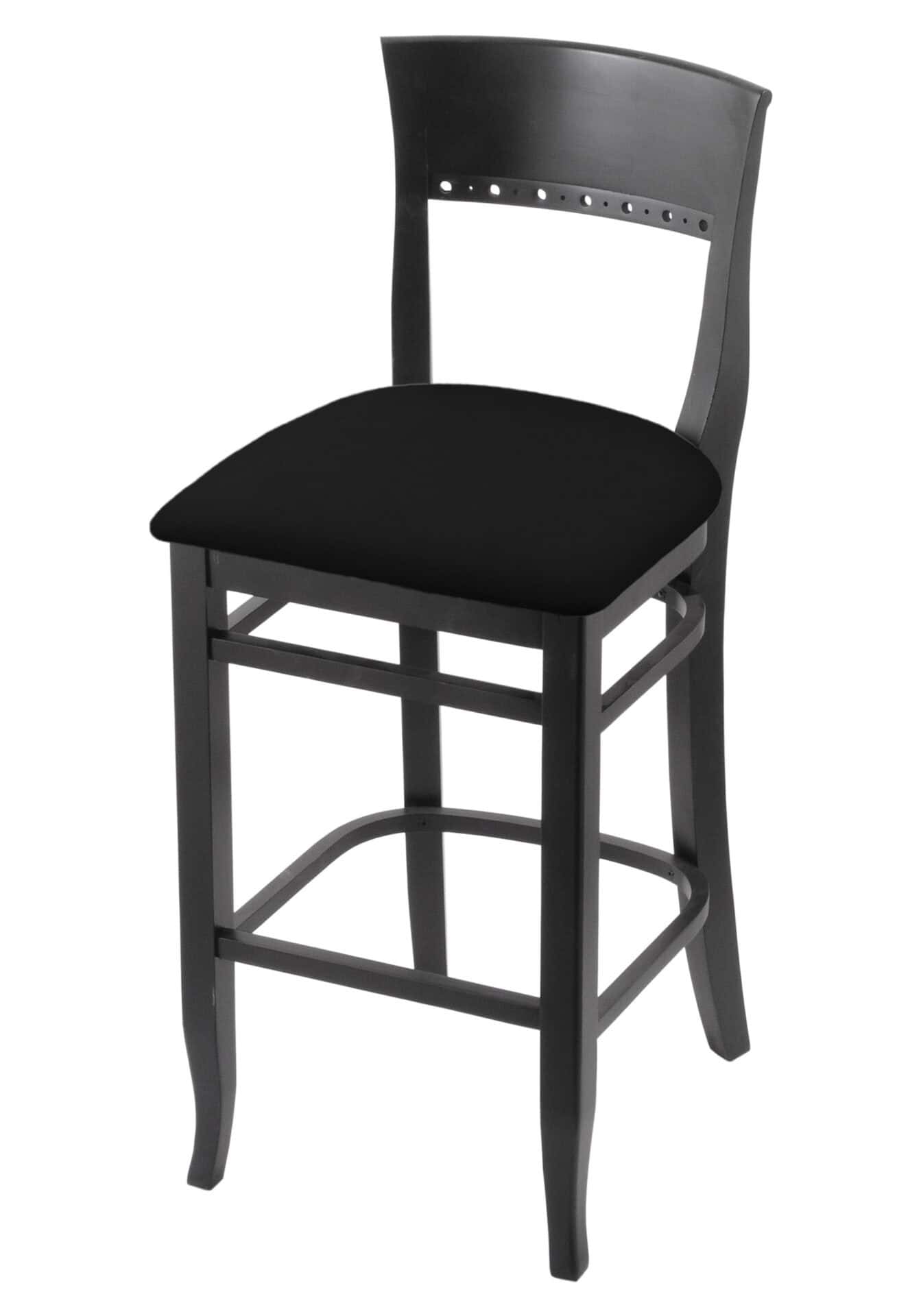Hampton 30-Inch Wood Bar Stool with Black Finish, Black Vinyl Wood Seat, and Curved Decorative Back 1 Hampton 30-Inch Wood Bar Stool with Black Finish, Black Vinyl Wood Seat, and Curved Decorative Back