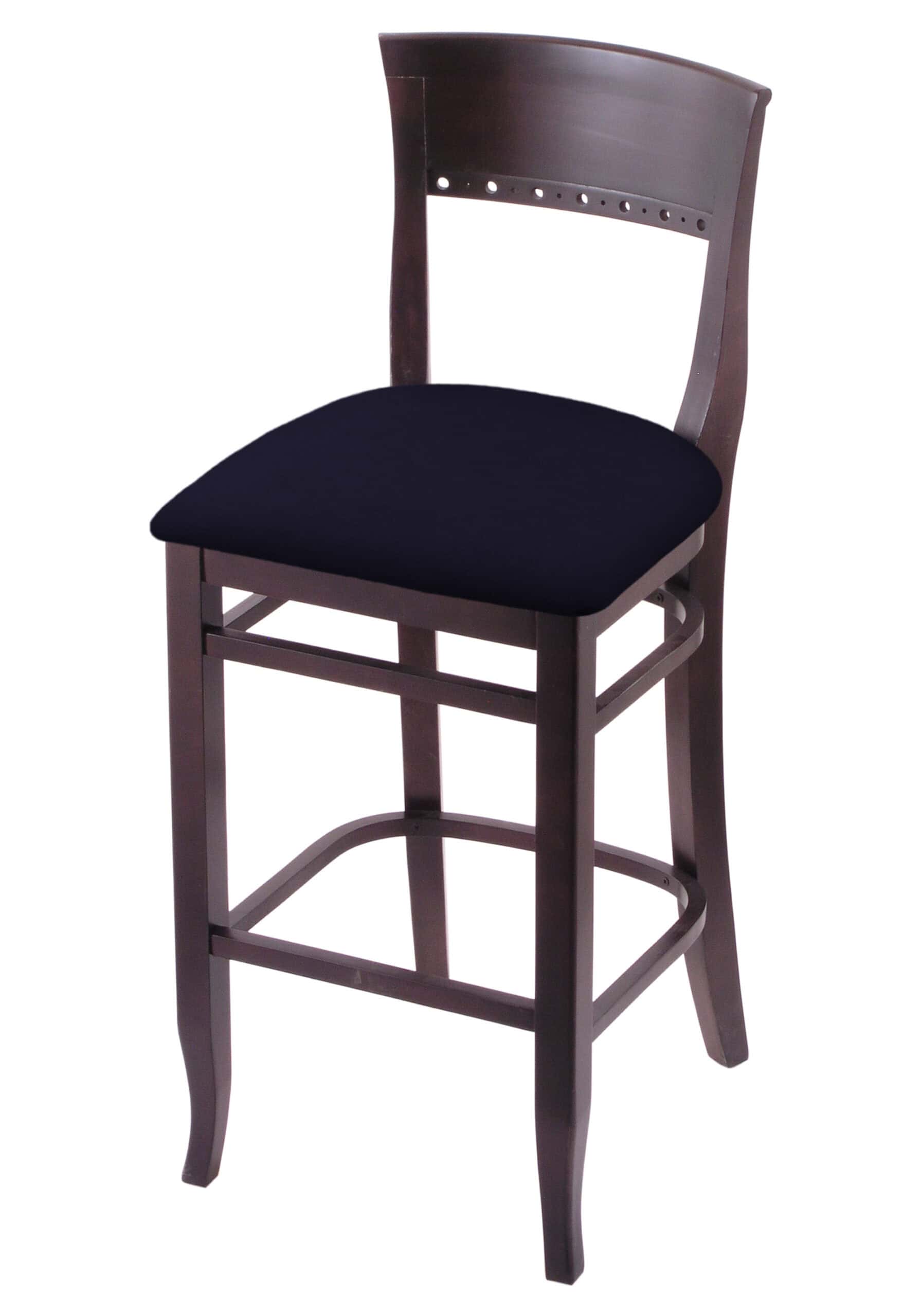 Hampton 30-Inch Wood Bar Stool with Dark Cherry Finish, Canter Twilight Wood Seat, and Curved Decorative Back 3 Hampton 30-Inch Wood Bar Stool with Dark Cherry Finish, Canter Twilight Wood Seat, and Curved Decorative Back