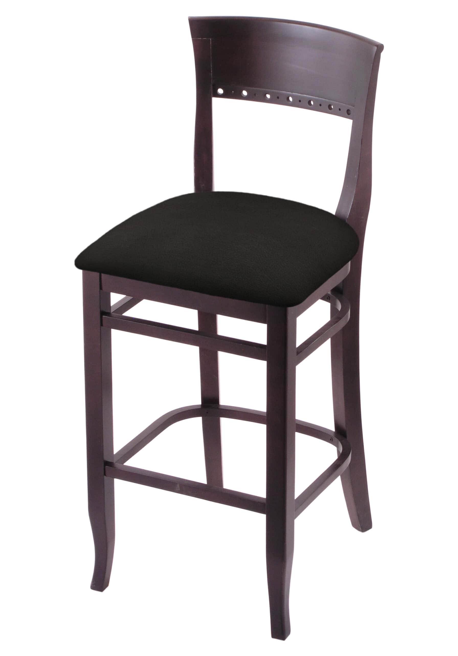 Hampton 30-Inch Wood Bar Stool with Dark Cherry Finish, Canter Espresso Wood Seat, and Curved Decorative Back 3 Hampton 30-Inch Wood Bar Stool with Dark Cherry Finish, Canter Espresso Wood Seat, and Curved Decorative Back