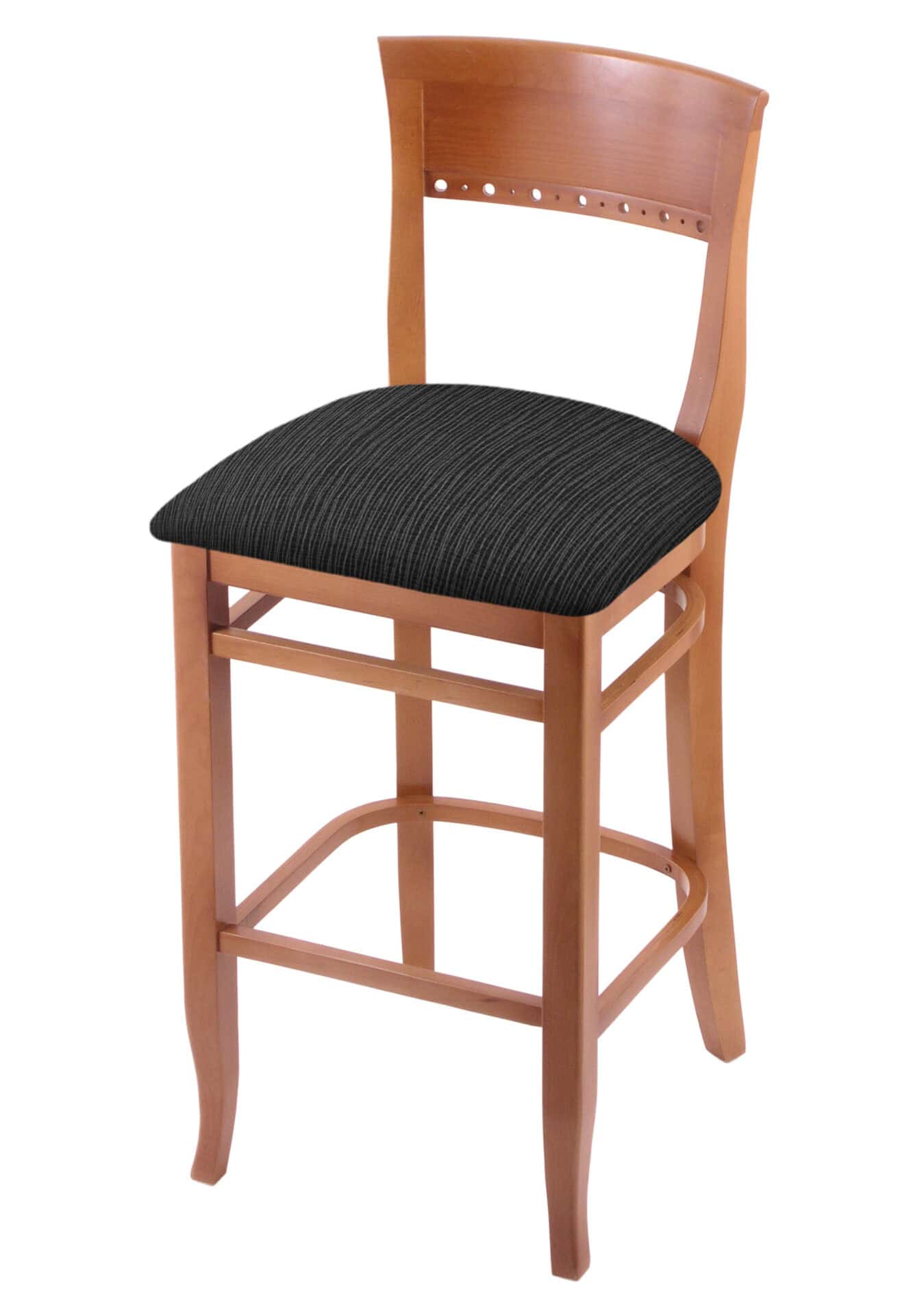 Hampton 30-Inch Wood Bar Stool with Medium Finish, Graph Coal Wood Seat, and Curved Decorative Back 1 Hampton 30-Inch Wood Bar Stool with Medium Finish, Graph Coal Wood Seat, and Curved Decorative Back
