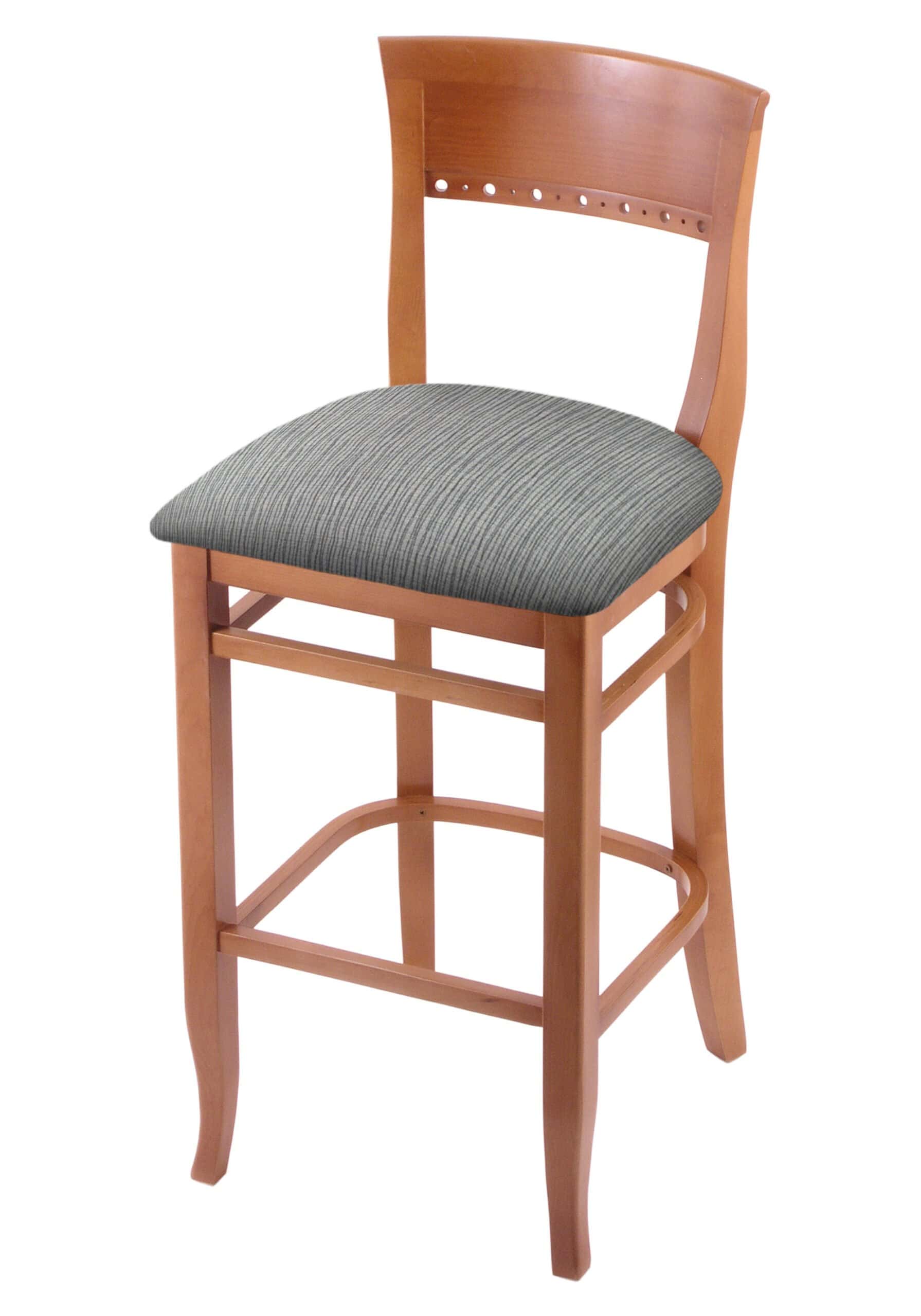Hampton 30-Inch Wood Bar Stool with Medium Finish, Graph Alpine Wood Seat, and Curved Decorative Back 3 Hampton 30-Inch Wood Bar Stool with Medium Finish, Graph Alpine Wood Seat, and Curved Decorative Back