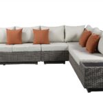Beige Modular L-Shaped Outdoor Sectional with Console and Pillows