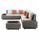 Beige Modular L-Shaped Outdoor Sectional with Console and Pillows