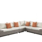 Beige Modular L-Shaped Outdoor Sectional with Console and Pillows