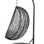 38" Black Metal Swing Chair with Beige Cushion
