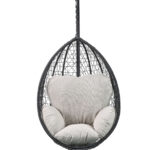 38" Black Metal Swing Chair with Beige Cushion