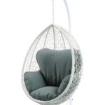 38" White Metal Swing Chair With Green Cushion