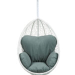 38" White Metal Swing Chair With Green Cushion
