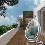 38" White Metal Swing Chair With Green Cushion