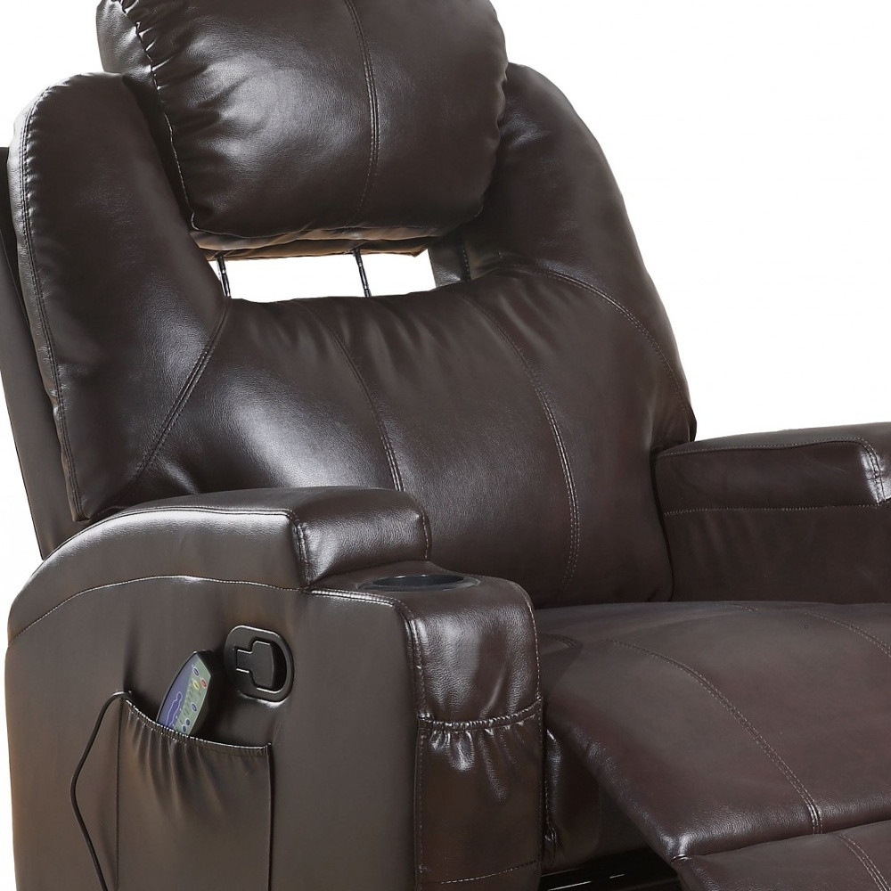 34" Brown Faux Leather Heated Massage Recliner for Home Theaters 3 34" Brown Faux Leather Heated Massage Recliner for Home Theaters - Image 3