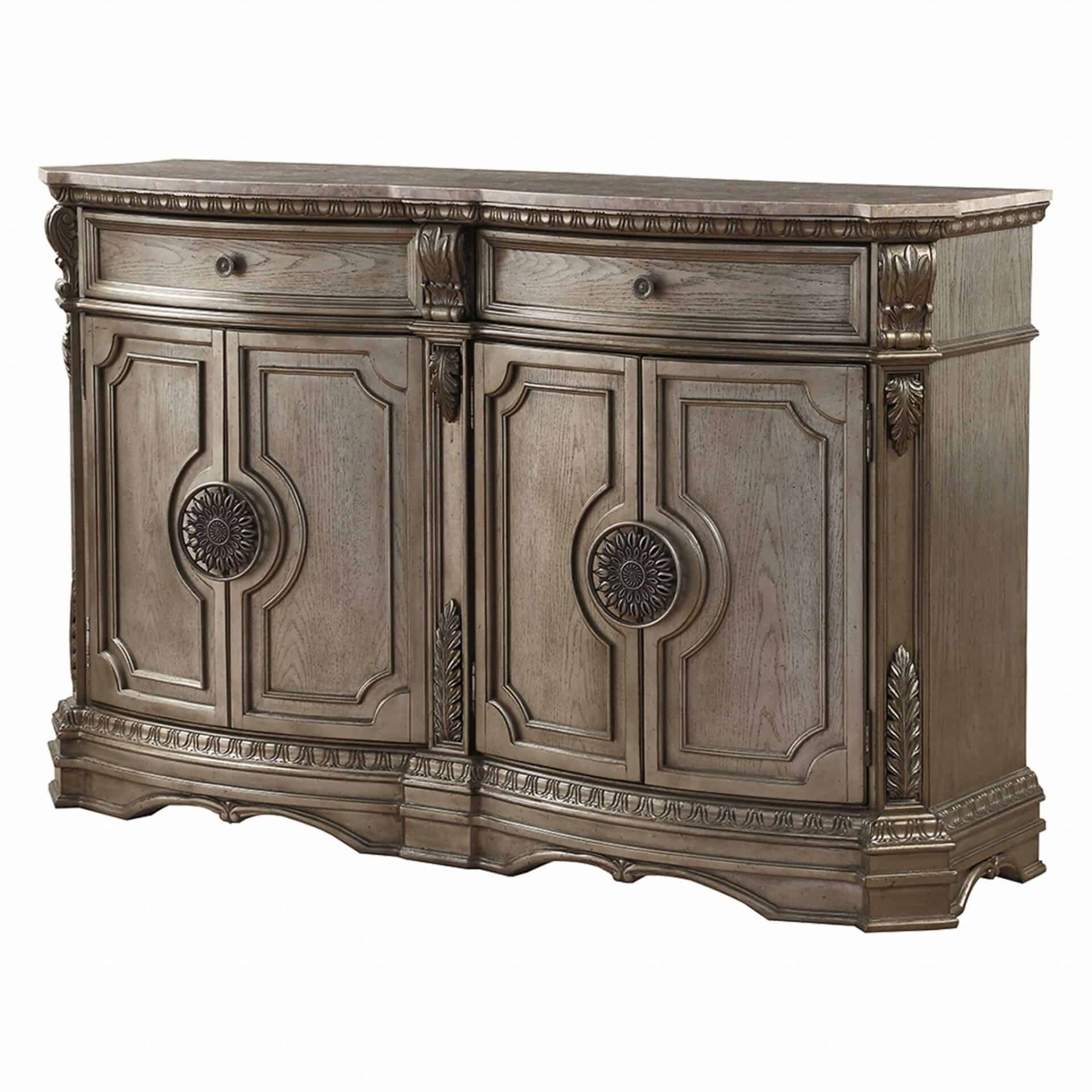 Solid Wood Champagne Sideboard with Marble Top and Storage 3 Solid Wood Champagne Sideboard with Marble Top and Storage - Image 3