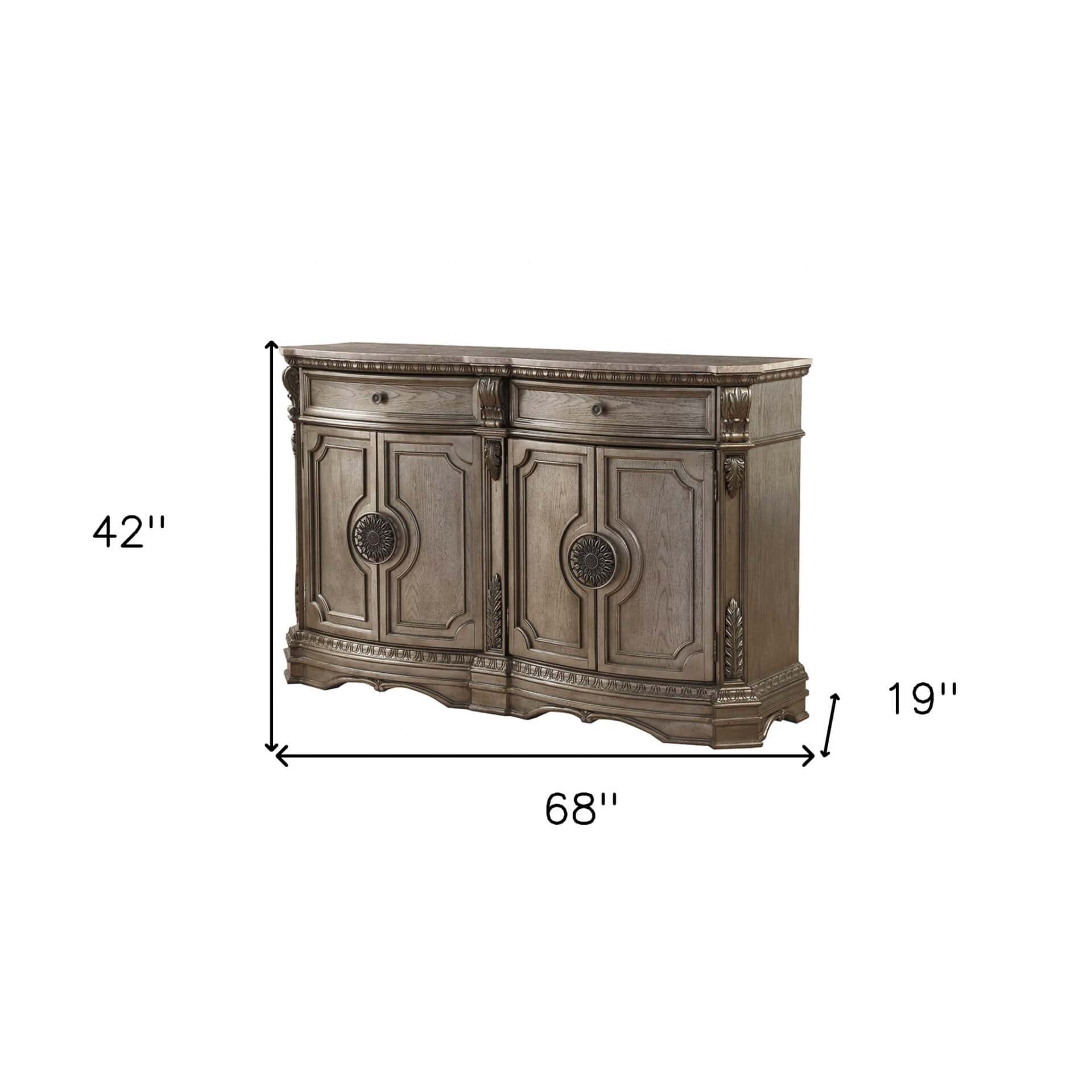 Solid Wood Champagne Sideboard with Marble Top and Storage 6 Solid Wood Champagne Sideboard with Marble Top and Storage - Image 6