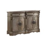 Solid Wood Champagne Sideboard with Marble Top and Storage 8 Solid Wood Champagne Sideboard with Marble Top and Storage