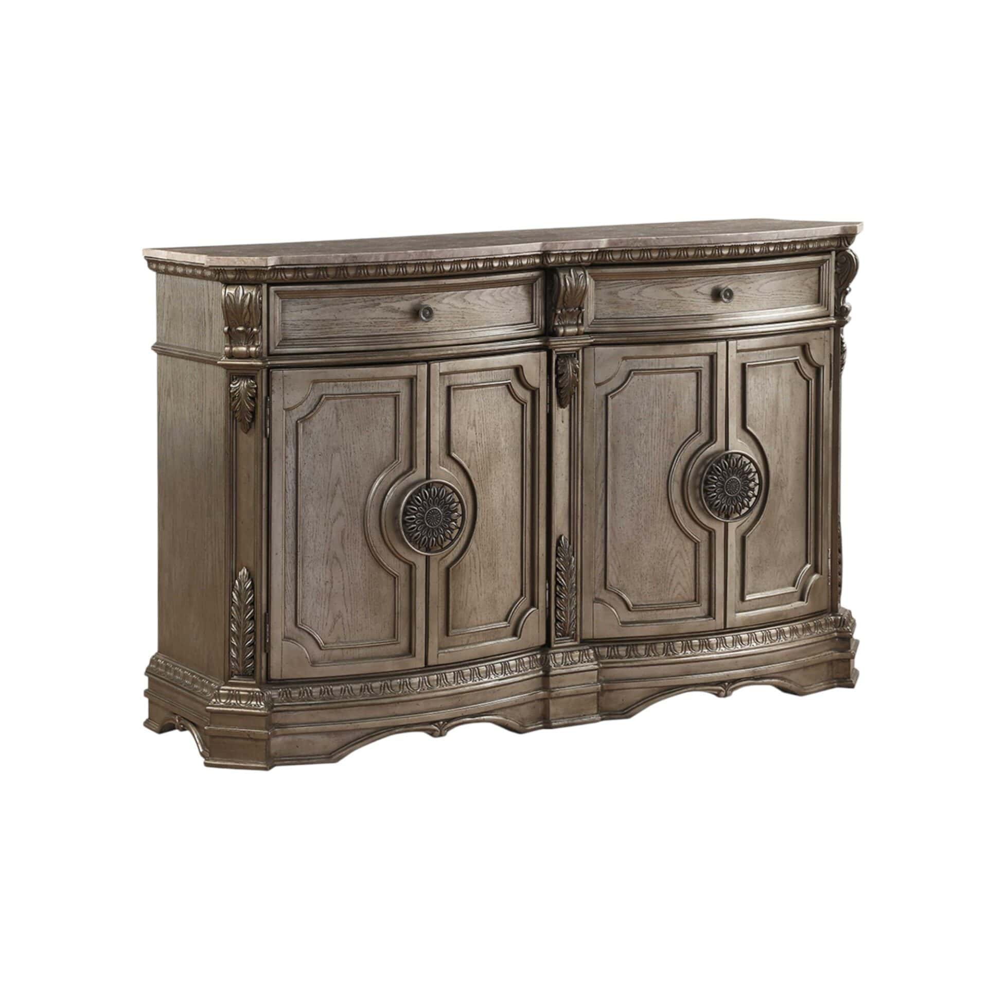 Solid Wood Champagne Sideboard with Marble Top and Storage 2 Solid Wood Champagne Sideboard with Marble Top and Storage - Image 2