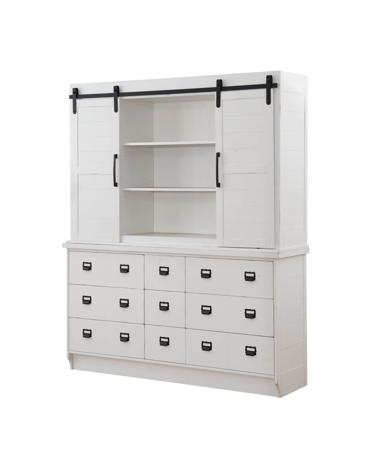 White Wood Dining Hutch with Nine Drawers and Sliding Doors 3 White Wood Dining Hutch with Nine Drawers and Sliding Doors - Image 3