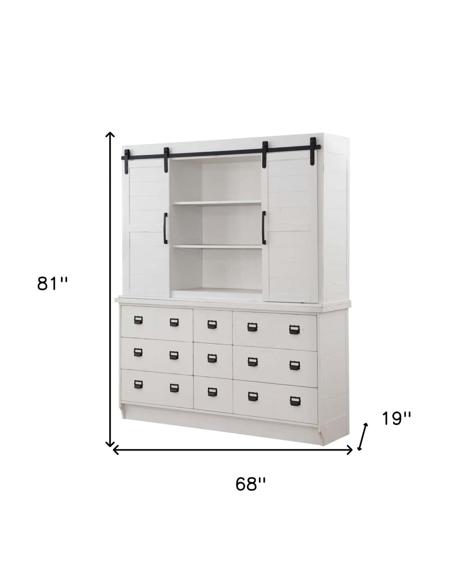 White Wood Dining Hutch with Nine Drawers and Sliding Doors 4 White Wood Dining Hutch with Nine Drawers and Sliding Doors - Image 4