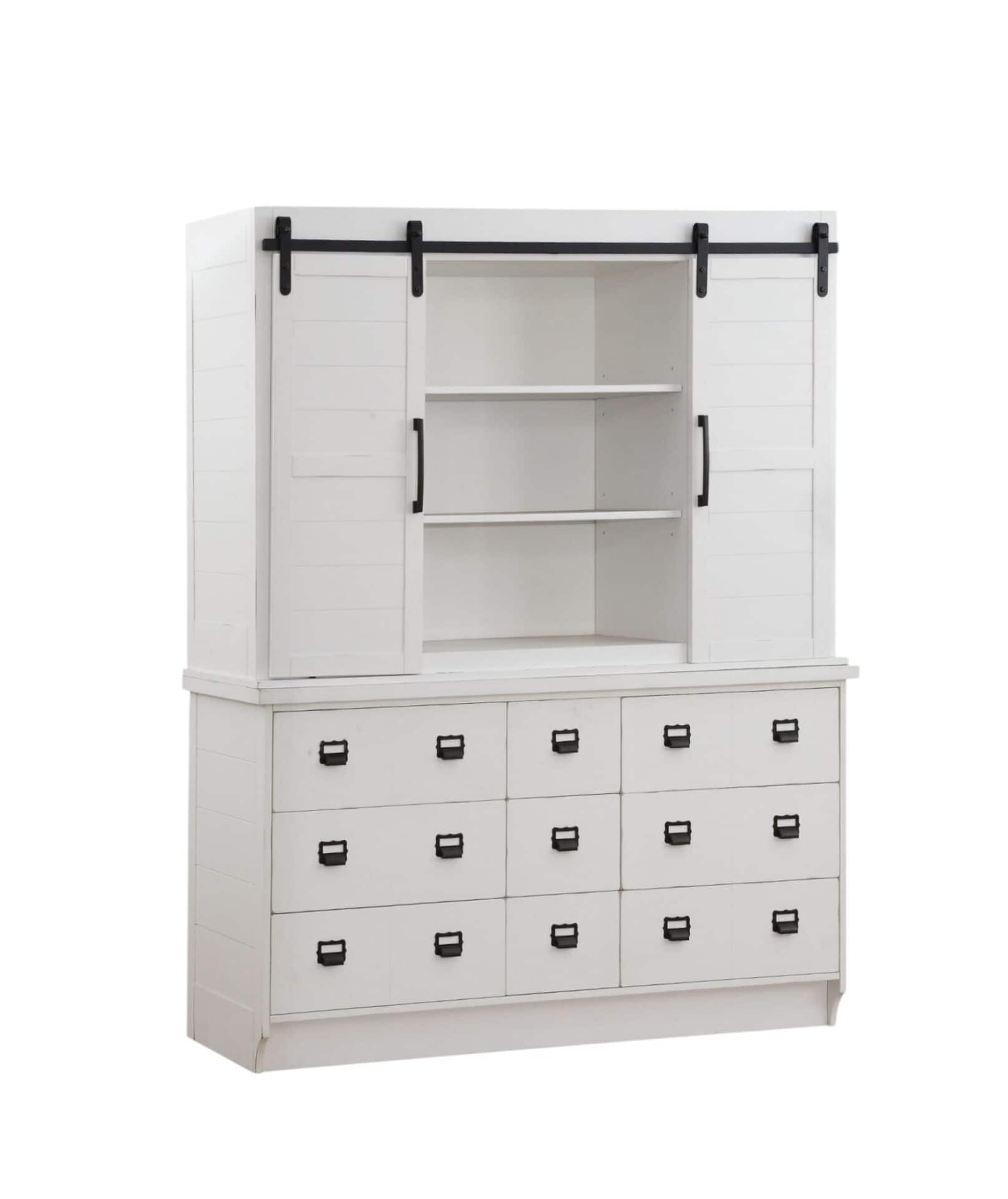 White Wood Dining Hutch with Nine Drawers and Sliding Doors 2 White Wood Dining Hutch with Nine Drawers and Sliding Doors - Image 2