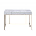 Silver and Champagne Rectangular Writing Desk with Storage Drawer
