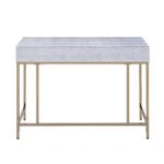 Silver and Champagne Rectangular Writing Desk with Storage Drawer