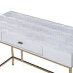 Silver and Champagne Rectangular Writing Desk with Storage Drawer