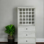 24 Inch Off White Bar Cabinet With Drawers and Storage