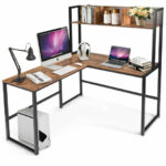 Space-Saving L-Shaped Corner Desk with Hutch and Footrest Bars 32 Space-Saving L-Shaped Corner Desk with Hutch and Footrest Bars