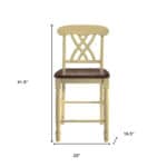 41 Inch Brown and Beige Wood Counter Height Bar Stools (Set of 2)